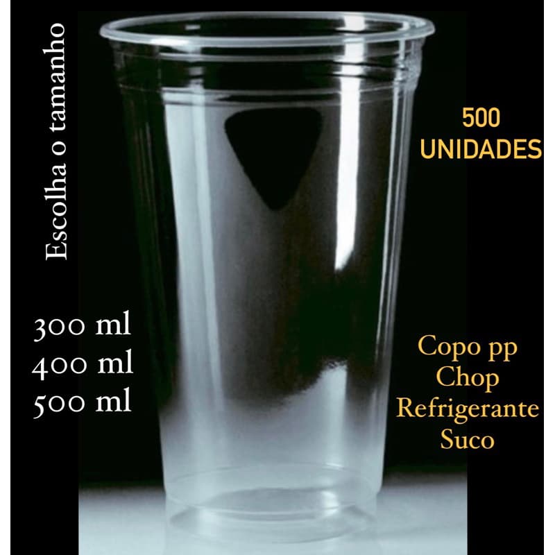 500 Copo Descartável 300ml / 400 ml ou 500 ml Chopp Transparente PP OFF//