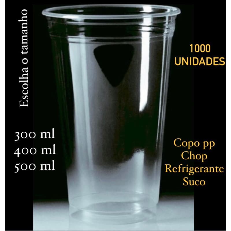 1000 Copo Descartável 300ml / 400 ml ou 500 ml Chopp Transparente PP MIL Un OFF