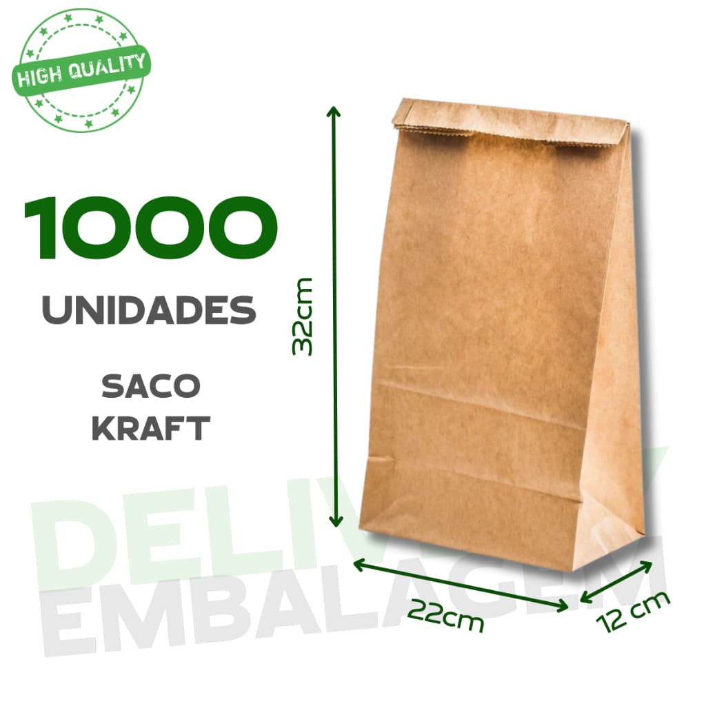 Embalagem de Saco Kraft Para Delivery Entregas  22x12x32 1000 Unidades Liso