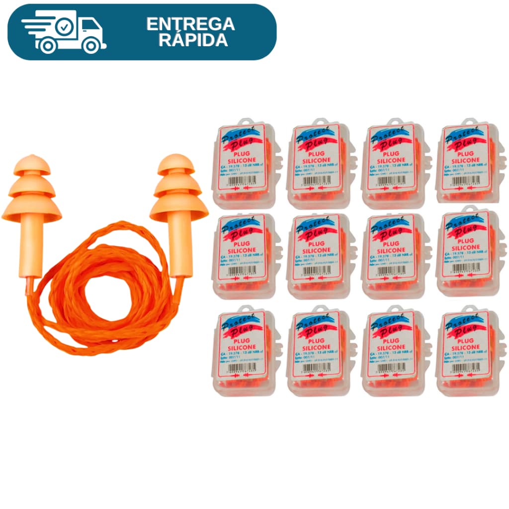 Kit 50 Protetor Auricular Tipo Plug De Silicone Antialérgico Com Cordão De Algodão Para Ouvido Abafador De Ruídos Barulh
