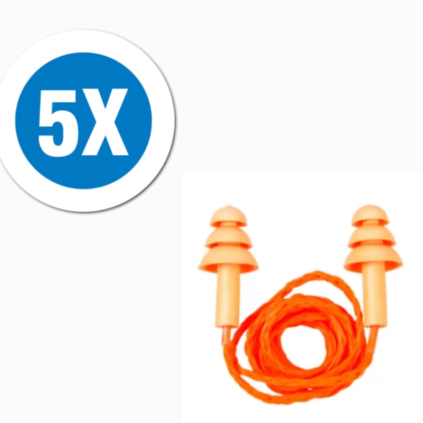 Kit 5 Protetor Auditivo Auricular Silicone Plug Protect CA19578 com Cordão Redutor de Ruído