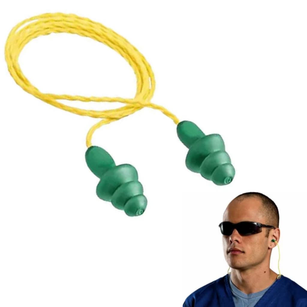 Kit 10 Protetor Auricular Auditivo Silicone Plug Verde 3m 16DB Esportivo com Cordão Proteção Contra Ruídos