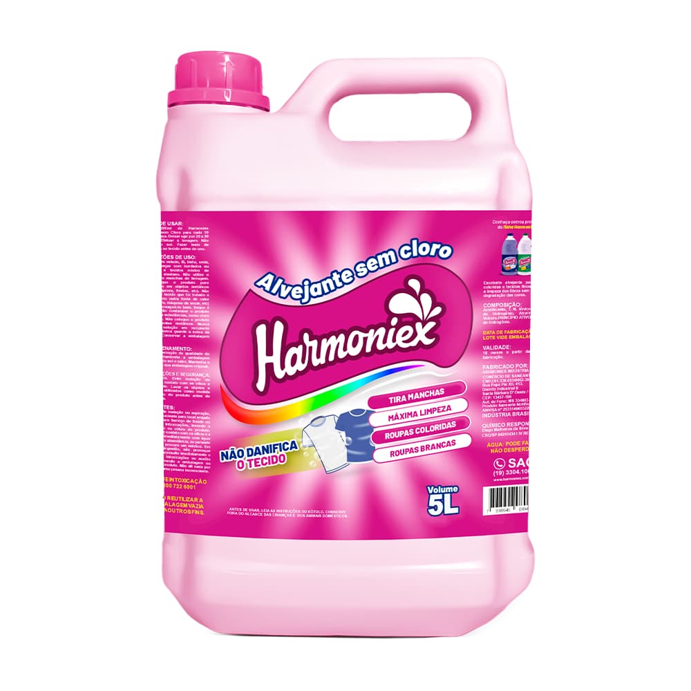 Alvejante Sem Cloro 5 L Harmoniex Roupas Brancas E Coloridas