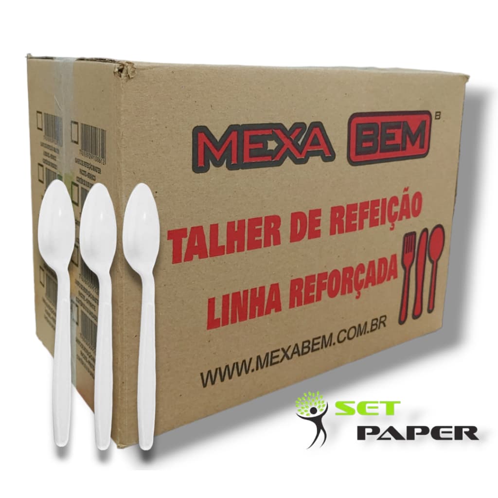 Caixa Colher Descartável de Refeição Master Reforçada Branca 20x50 Unidades