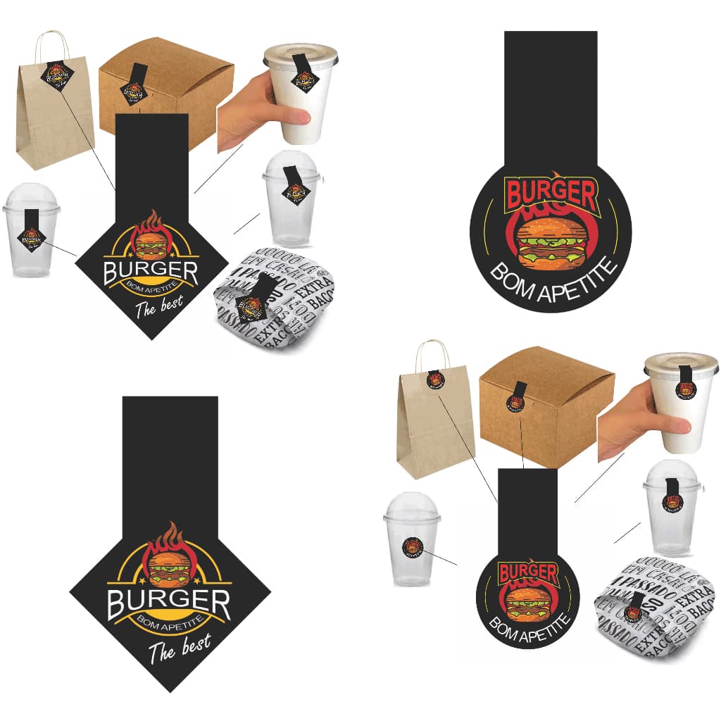 Adesivo Tag Etiqueta Lacre 4cm x 5,8cm para Destacar sua Marca em Caixas, Sacolas, Pacotes, Copos e Embalagens  Perfeito para Hamburguerias Lanchonetes e Delivery