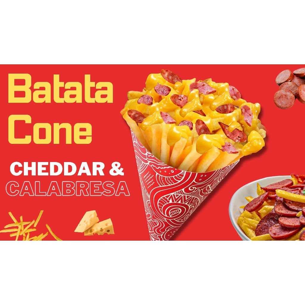 Painel Adesivo Parede Ou Trailer Batata Frita Cone com Queijo Cheddar e Calabresa