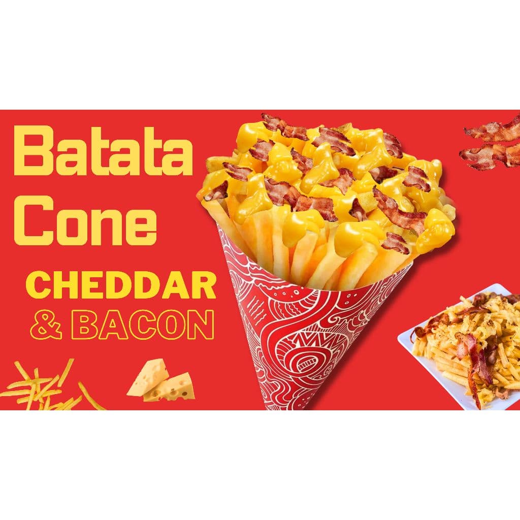 Painel Adesivo Parede Ou Trailer Batata Frita Cone com Queijo Cheddar e Bacon