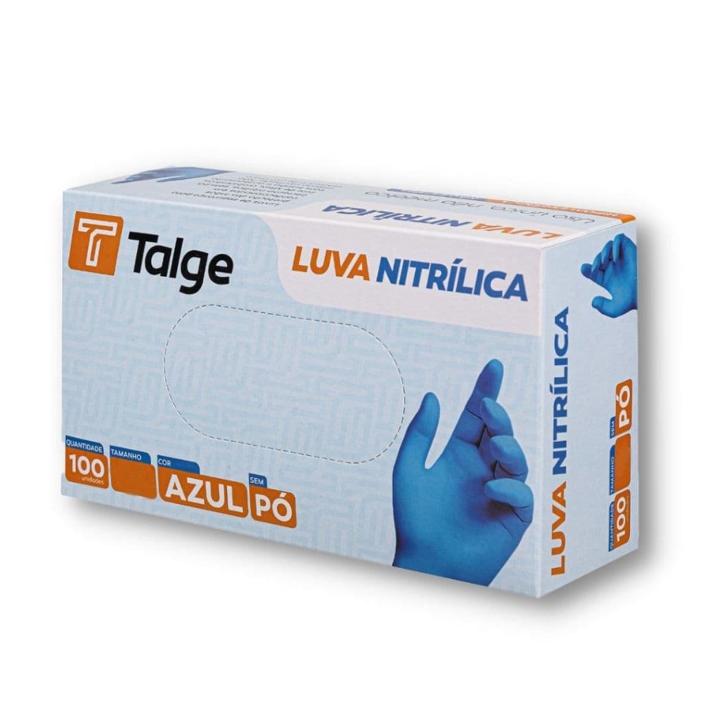 Luva Nitrílica M Talge Sem Pó Azul Caixa Fechada Com 100 Un.