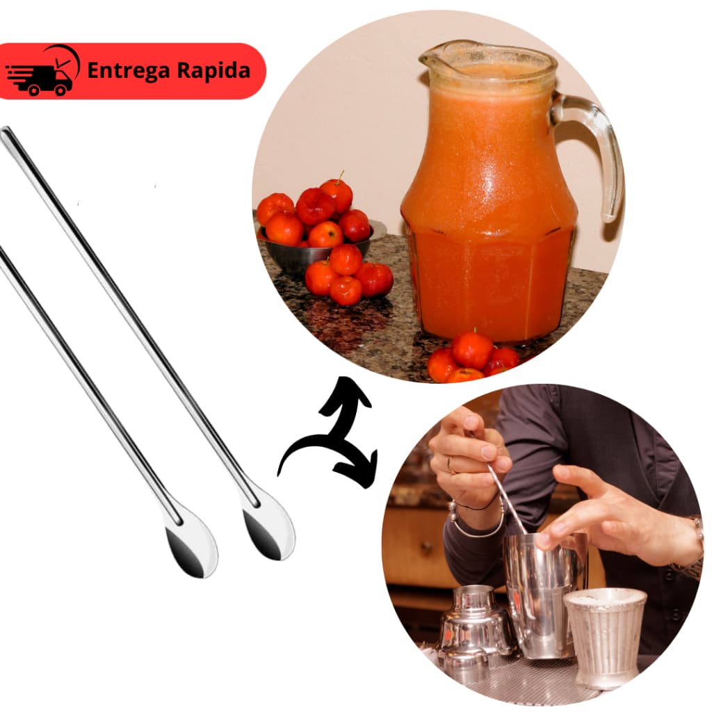 Kit 2 Colheres Bailarina 30 cm para Sucos Drinks em Aço Inox Barman Profissional