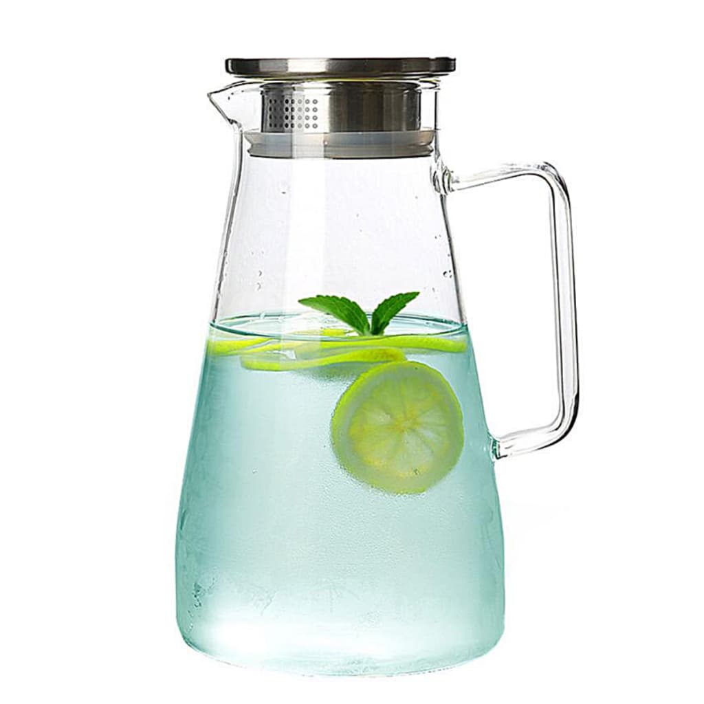 Jarra De Suco Água Em Vidro Resistente Com Tampa Inox 1,8 L
