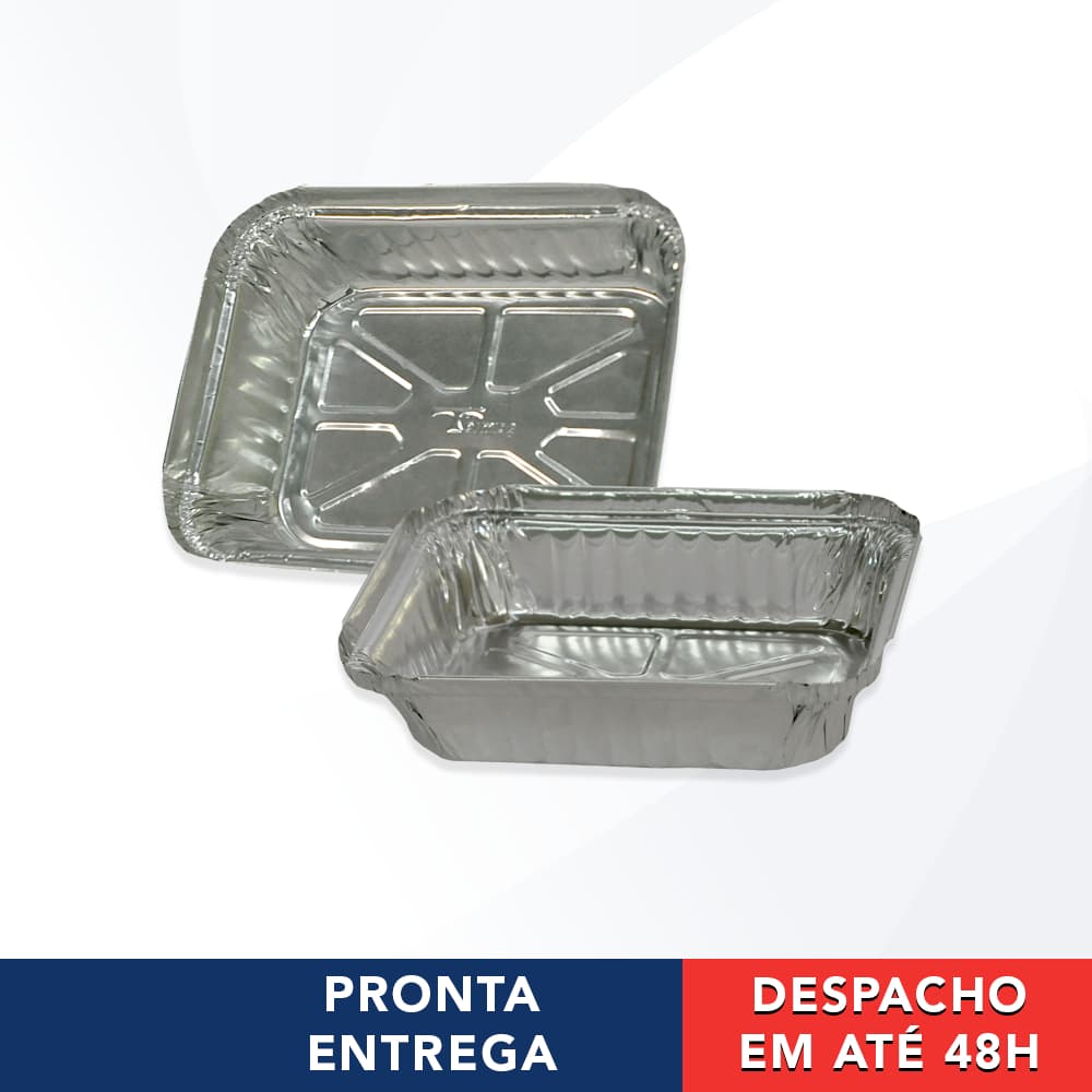 100 Bandeja De Alumínio Marmitex Retangular 530ml Com Tampa