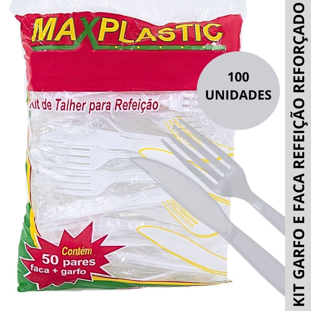100 Kit Garfo e Faca Descartavel Refeição Embalados um a um Sachê Reforçado Branco