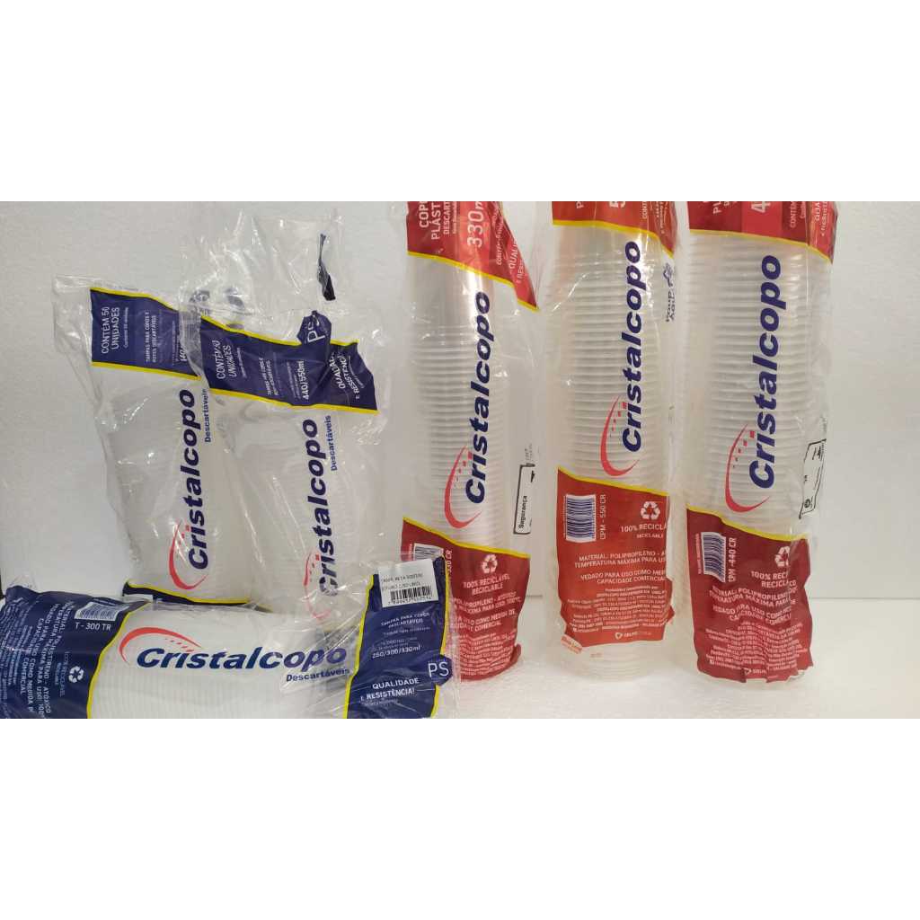 COPO DESCARTÁVEL PP TAMPA RETA 300UN DE 300ML/300UN 400ML/300UN 500ML CRISTALCOPO
