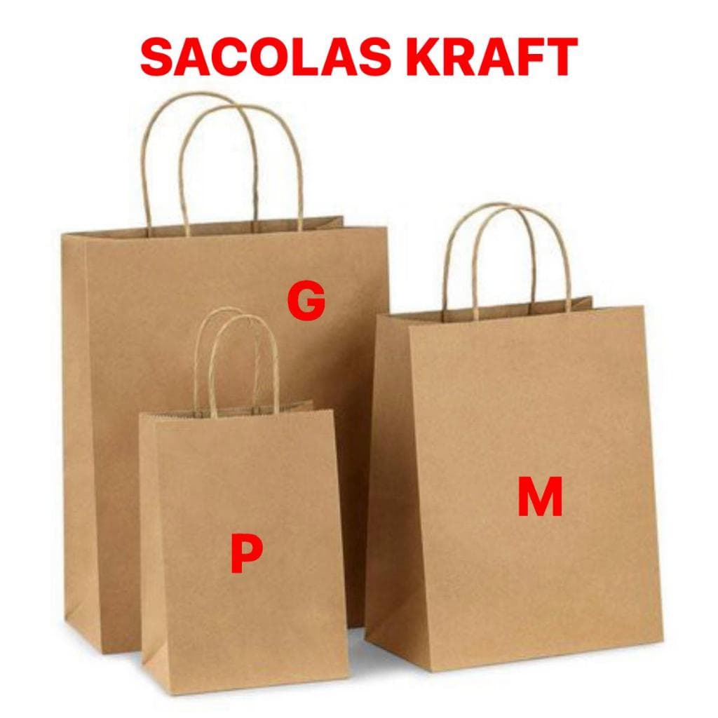 Sacola Papel Kraft Alça P, M e G 50 und Variação lembrancinhas presentes pardo natural delivery