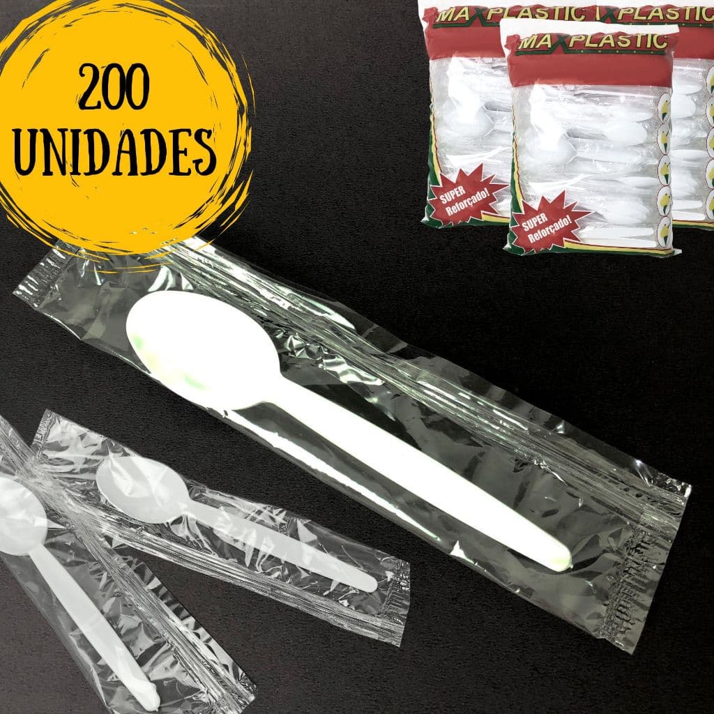 200 COLHER EMBALADA UMA A UMA SUPER REFORCADA BRANCA PARA SORTEVE, ACAI