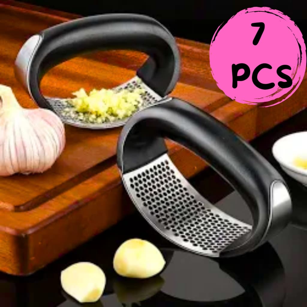 Espremedor de Alho Inox Reforçado – Amassador Profissional de Cozinha 7 PEÇAS