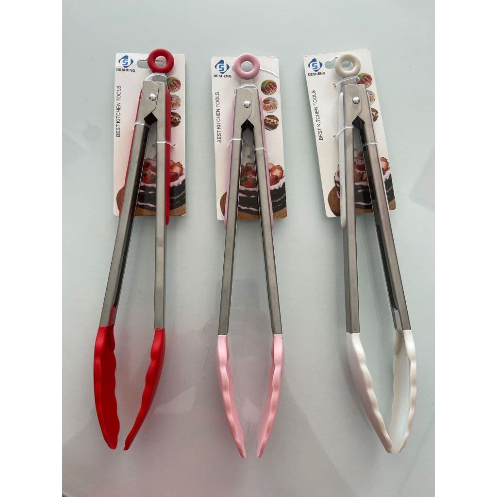 Pegador Silicone Multiuso 30 cm Churrasco Salada Com Trava Inox Cores Sortido