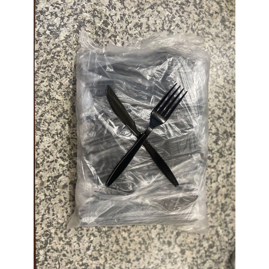 Kit garfo e faca descartável para refeição PRETO (reforçado) c/1000 unid