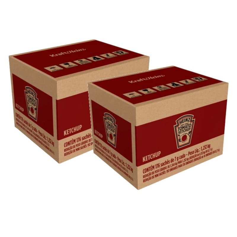 2 Ketchup Em Sachê 7g Heinz - Caixa Com 144 Sachês 1,232kg