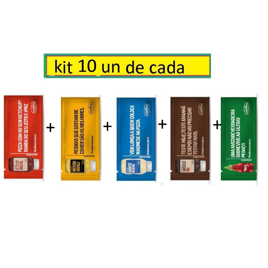 Kit Maionese Mostarda Catchup molho pimenta barbecue  caixa 10 un de cada saches Cepera