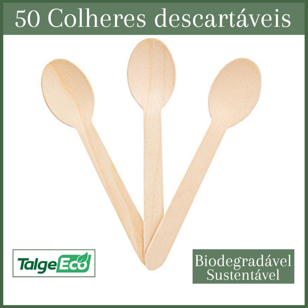 25 | 50 | 100 | 150 | 200 Colheres Sobremesa de Madeira Biodegradável - Talge Eco - Colhersinha - Clean Natural