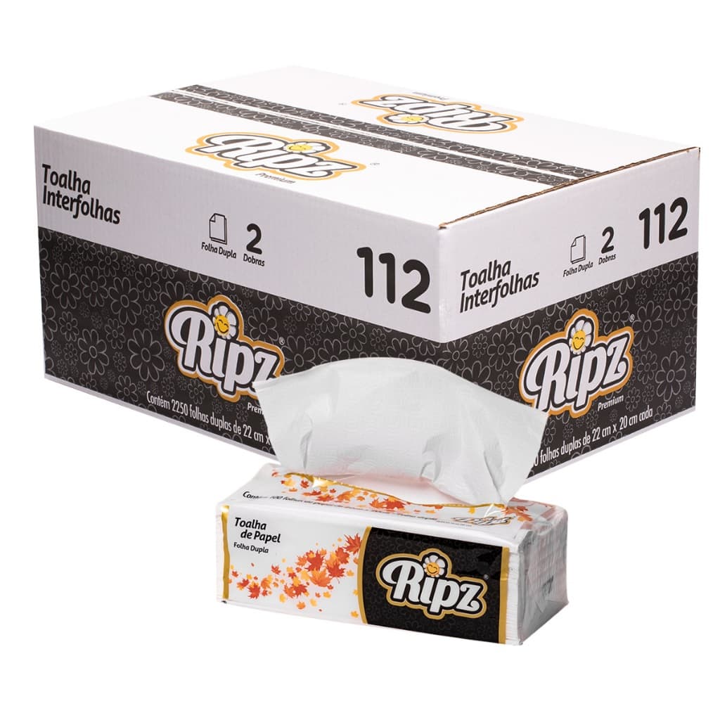 Caixa Papel Toalha Interfolha Folha Dupla 2250fls Ripz Branco (15pcts x 150fls) - Alta Absorção