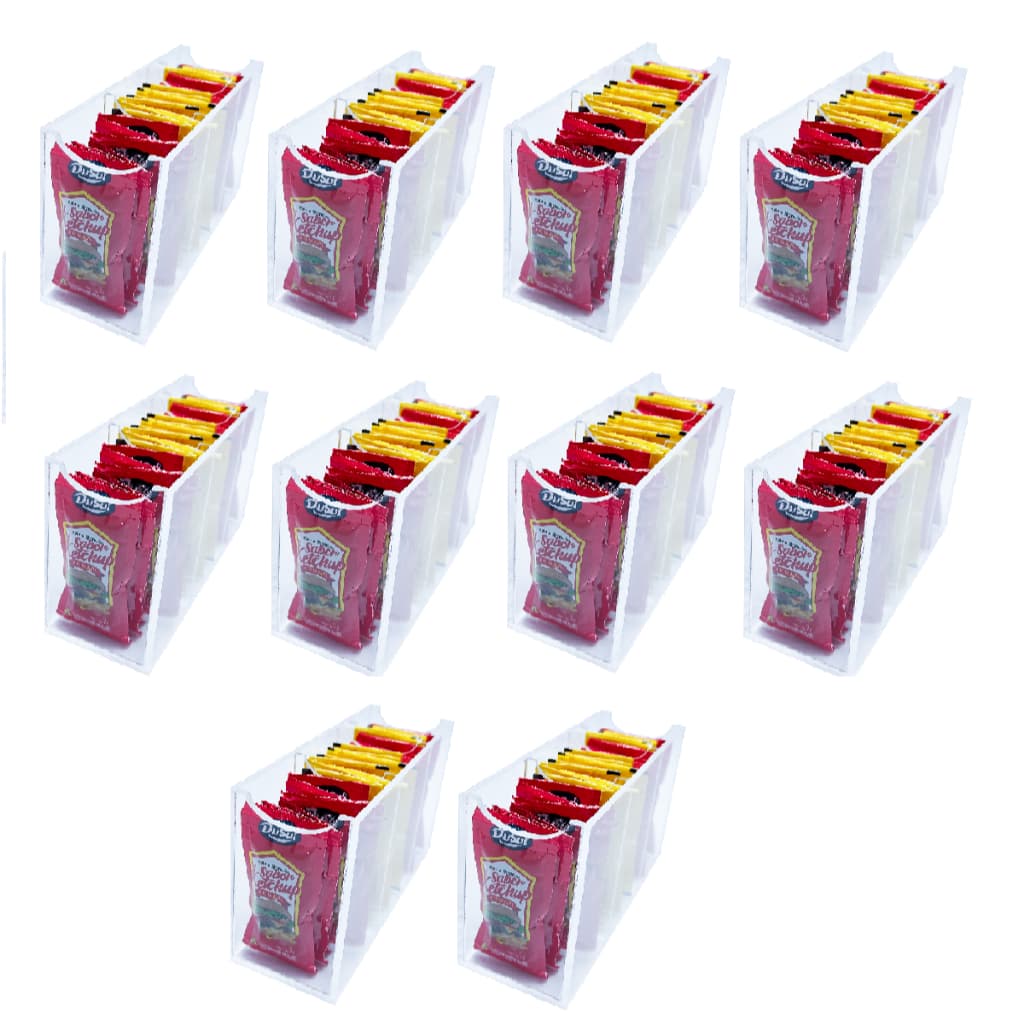 Caixa Porta Ketchup maionese mostarda Organizador de Sachês Com 3 Divisorias em Acrílico 10UND
