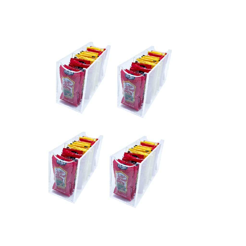 Caixa Porta Ketchup maionese mostarda Organizador de Sachês Com 3 Divisorias em Acrílico 04UND