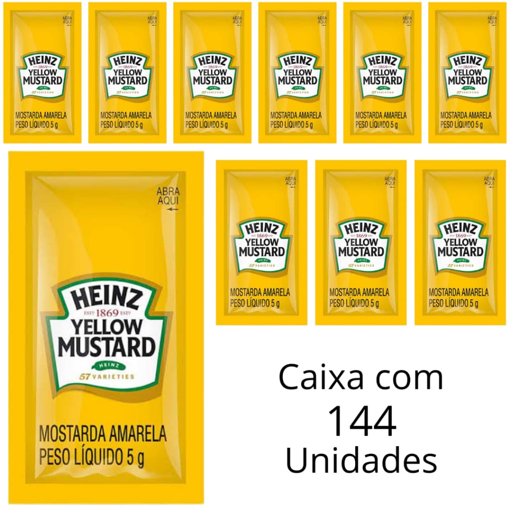 Molho De Mostarda Heinz Em Sachê De 5g Caixa Com 144 Unidades Para Lanches Restaurantes e Hotéis