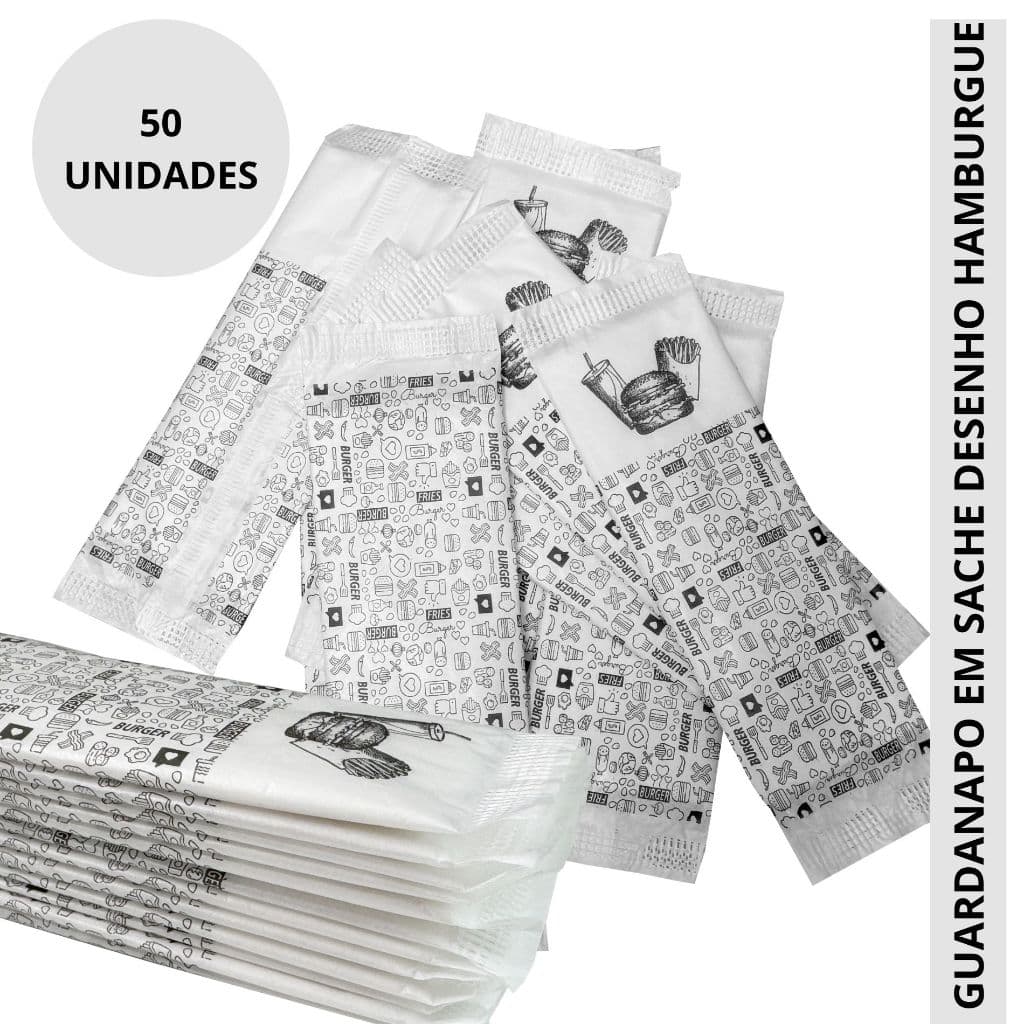 Guardanapo Sache Delivery Hamburguer 50 Unidades Sache Desenhado