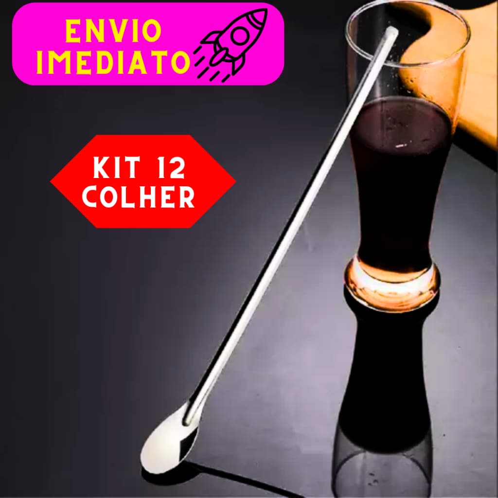 Kit 12 Colher Bailarina Para Suco Drinks Em Aço Inox 30cm Vitaminas Bebida de alta Qualidade