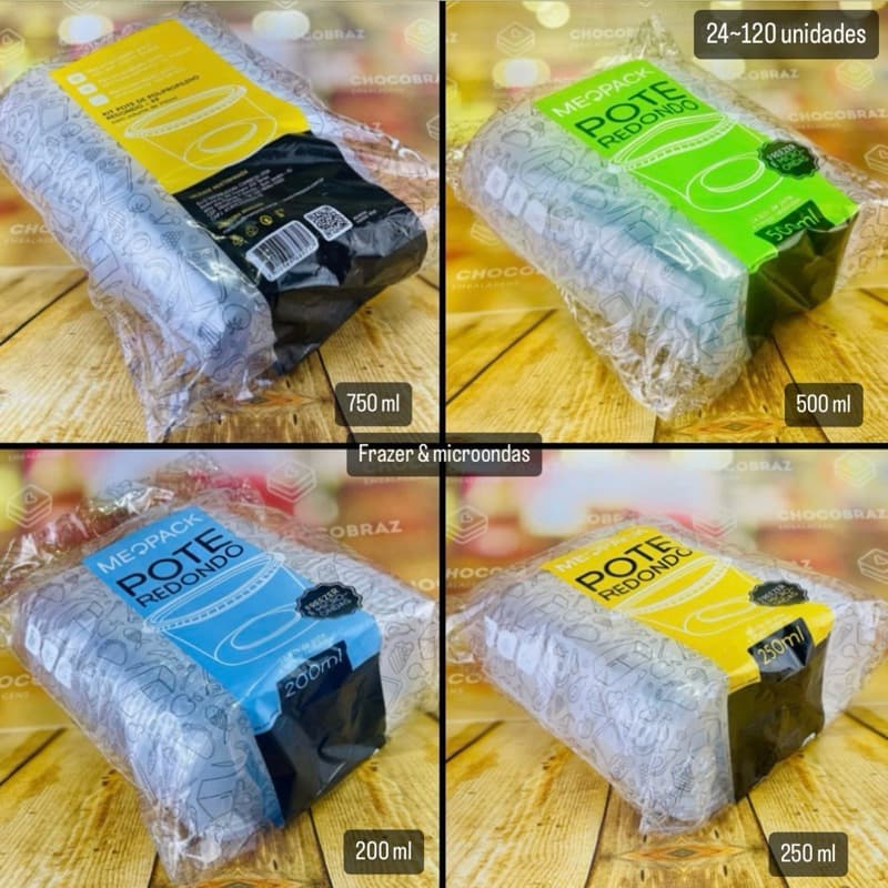 24~120 un Pote 200ml /250ml /500ml /750 ml com tampa Transparente PP FREEZER & MICROONDAS