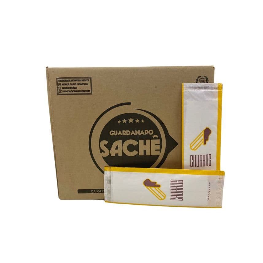 Guardanapo Sachê Embalado Churros 500 Unid 30x16cm Delivery Mercado Ganha