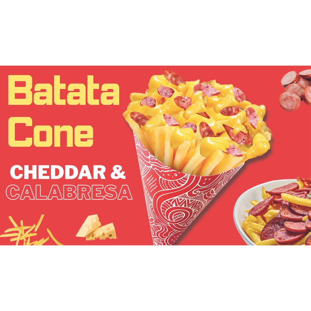 Painel Adesivo Parede Ou Trailer Batata Frita Cone com Queijo Cheddar e Calabresa