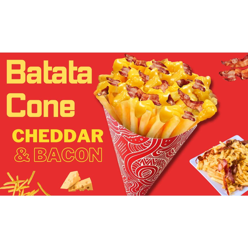 Painel Adesivo Parede Ou Trailer Batata Frita Cone com Queijo Cheddar e Bacon