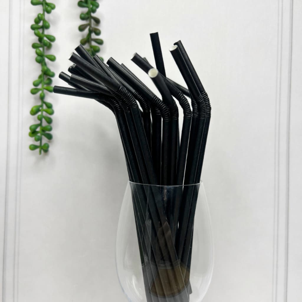 Canudo de Papel Preto Flexível 6 mm x 230 mm - 500un