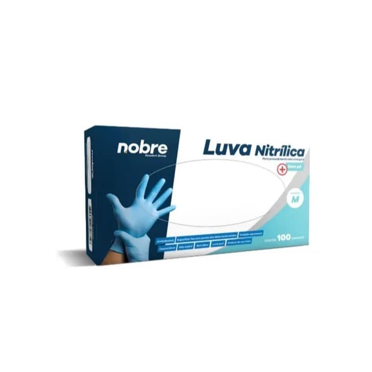 Luva Nitrilica sem pó caixa C/100 unidades M azul Nobre