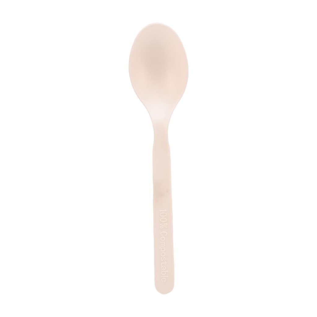 50 Colher de Sobremesa Biodegradável CPLA Amido de Milho 16,5 cm