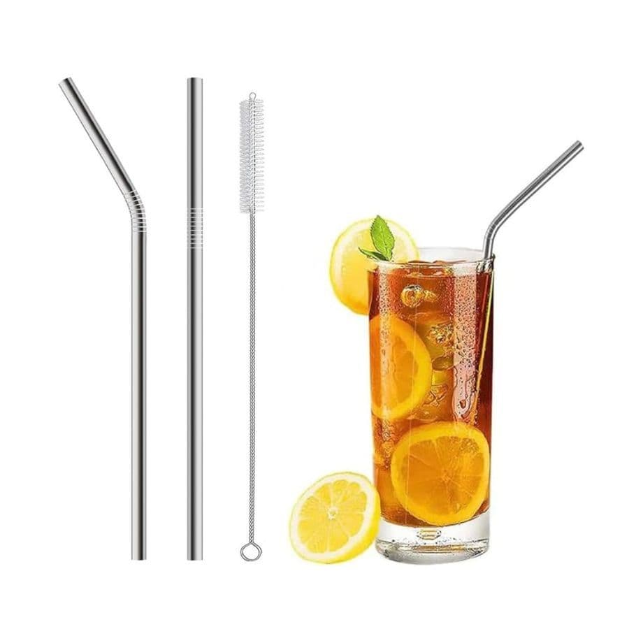 Kit 10 Canudos de Aço Inox Com Escova Limpeza Reutilizáveis Ecológicos Cada com 3 Peças