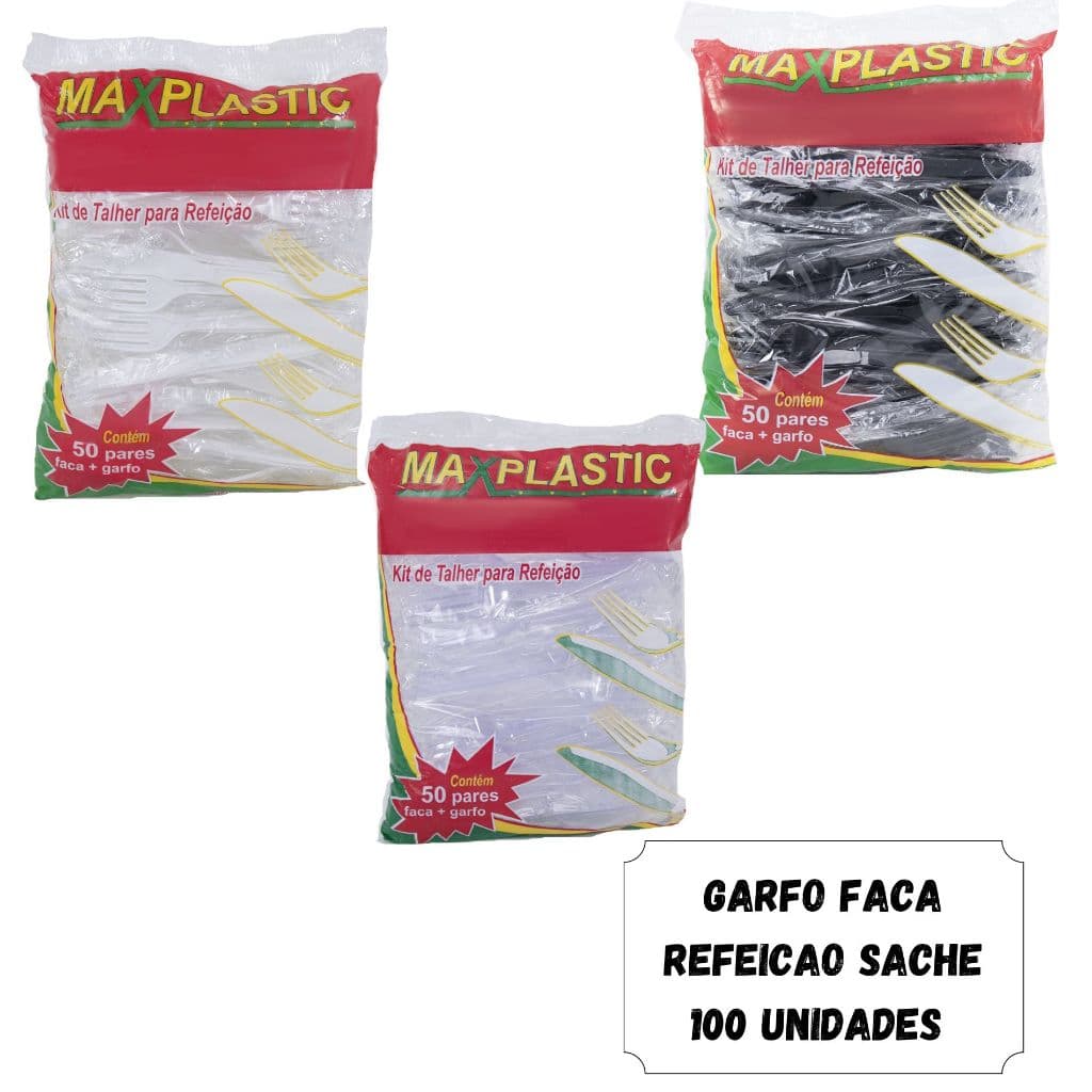 PACOTE 100 UNID GARFO+FACA EMBALADOS UM A UM MAXPLASTIC REFORCADOS REFEICAO