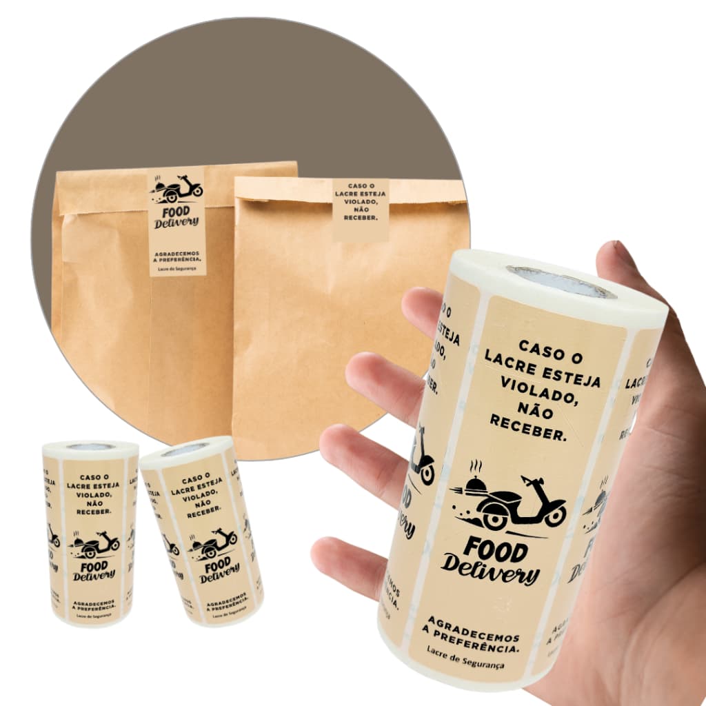 Lacre de Segurança Food Delivery - Rolo Com 300 Etiquetas