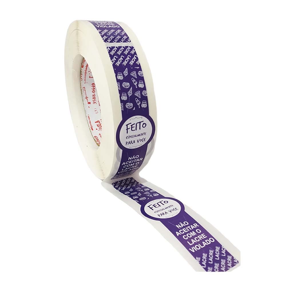 Lacre Segurança P/ Delivery Mod. Especial - Kit 3 rolos ROXO + 2 rolos PRETO