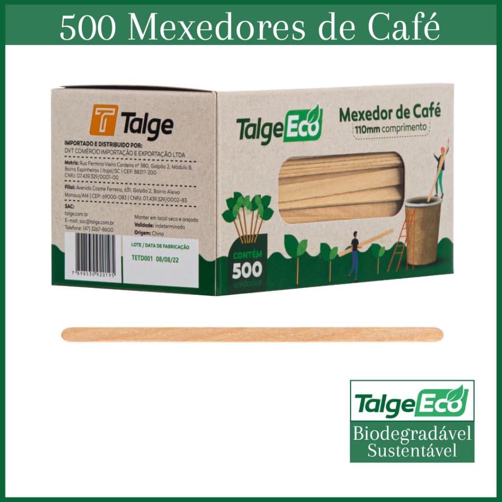 500 a 2000 Mexedores de café de madeira biodegradável - Talge Eco - Mexedor de café 11cm - Clean Natural -Palito Mexedor