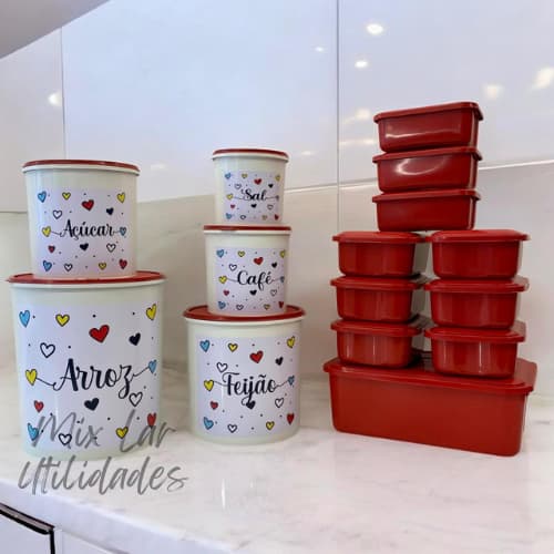 Kit de potes mantimentos para cozinha 5 peças + 10 potes plásticos herméticos