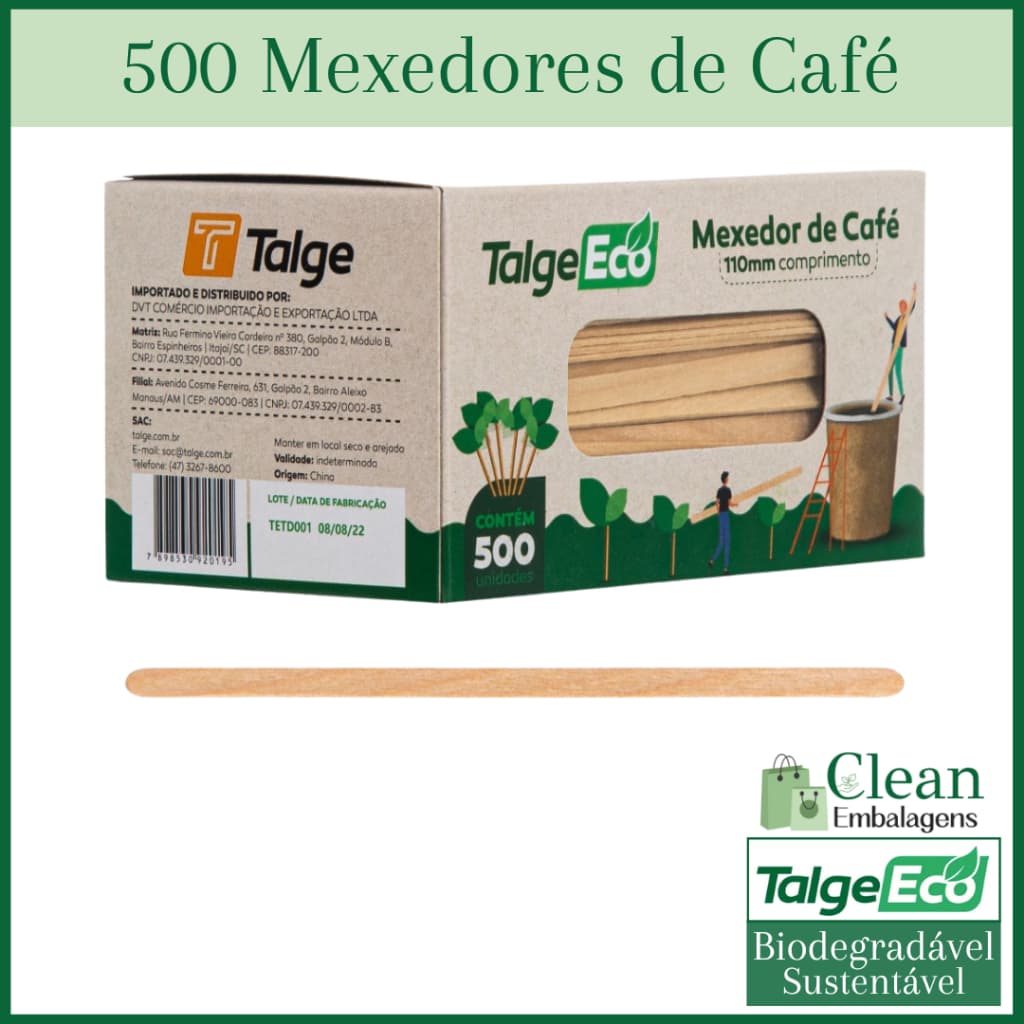 500 a 2000 Mexedores de café de madeira biodegradável - Talge Eco - Mexedor de café 11cm - Clean Natural - Pazinha Mexedor de Bebidas - Palito Mexedor de Café Chá Bebidas