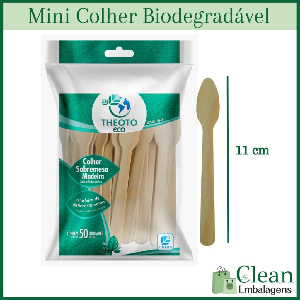 50 | 100 | 150 | 200 Mini Colheres Sobremesa e Mini Garfos de Madeira Biodegradável - Theoto - Clean Embalagens