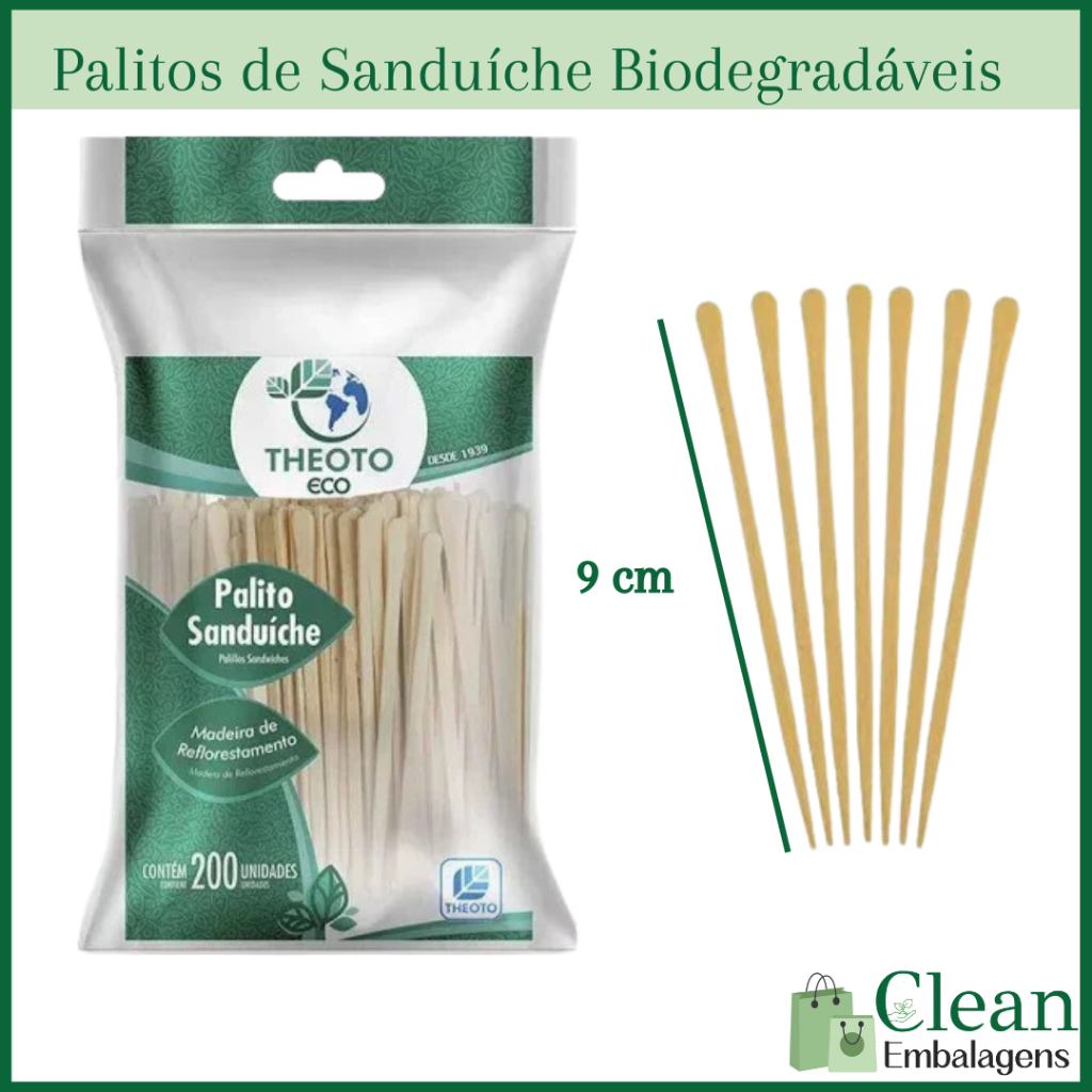 200 | 1000 Palitos de Sanduíche de Madeira 9cm Biodegradáveis - Palito para Petiscos - Mexedor de café 9cm - Theoto - Clean Embalagens