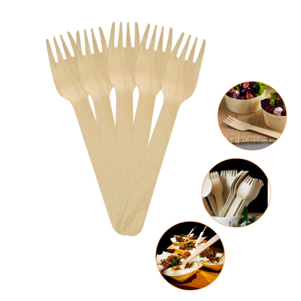 Kit 100 unidades Garfo Descartavel Refeição biodegradável Madeira Natural