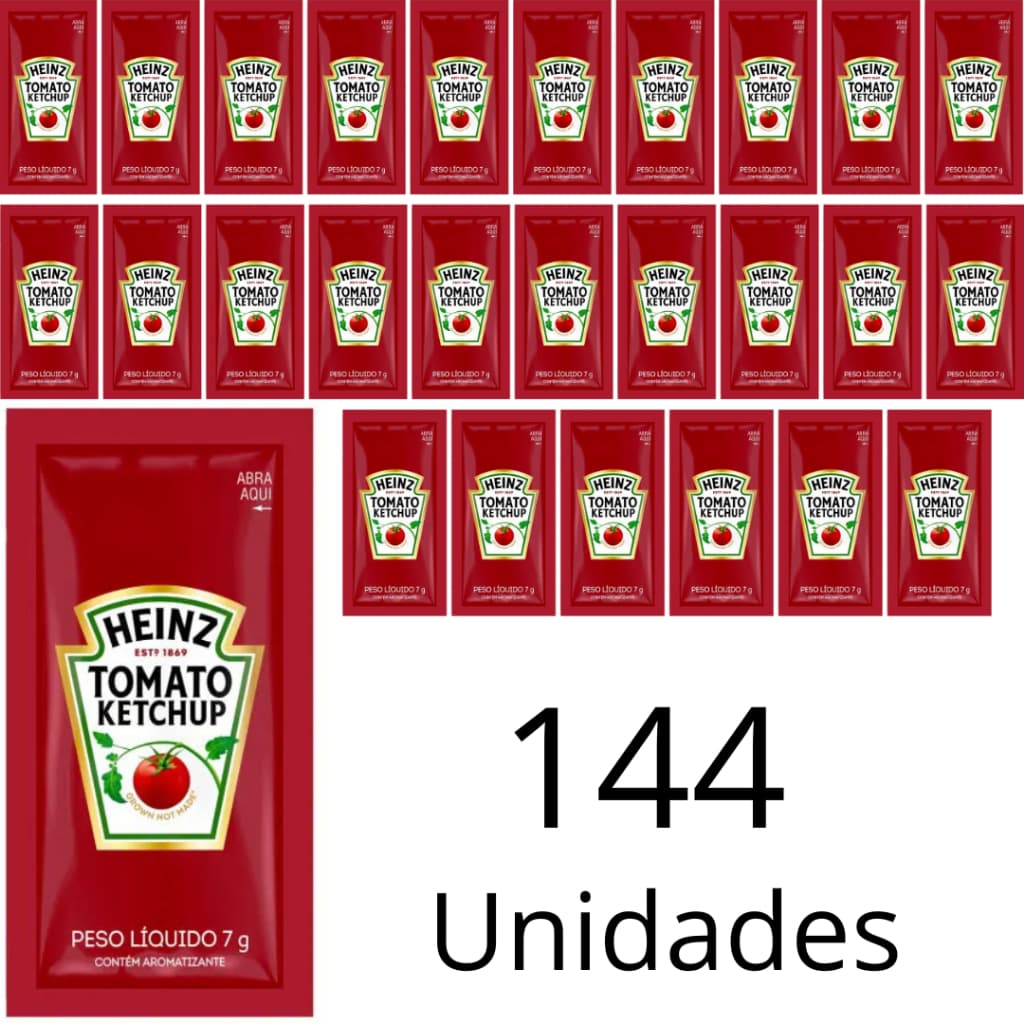 Molho Ketchup Heinz Em Sachê De 7g Caixa Com 144 Unidades Para Lanches Restaurantes e Hotéis