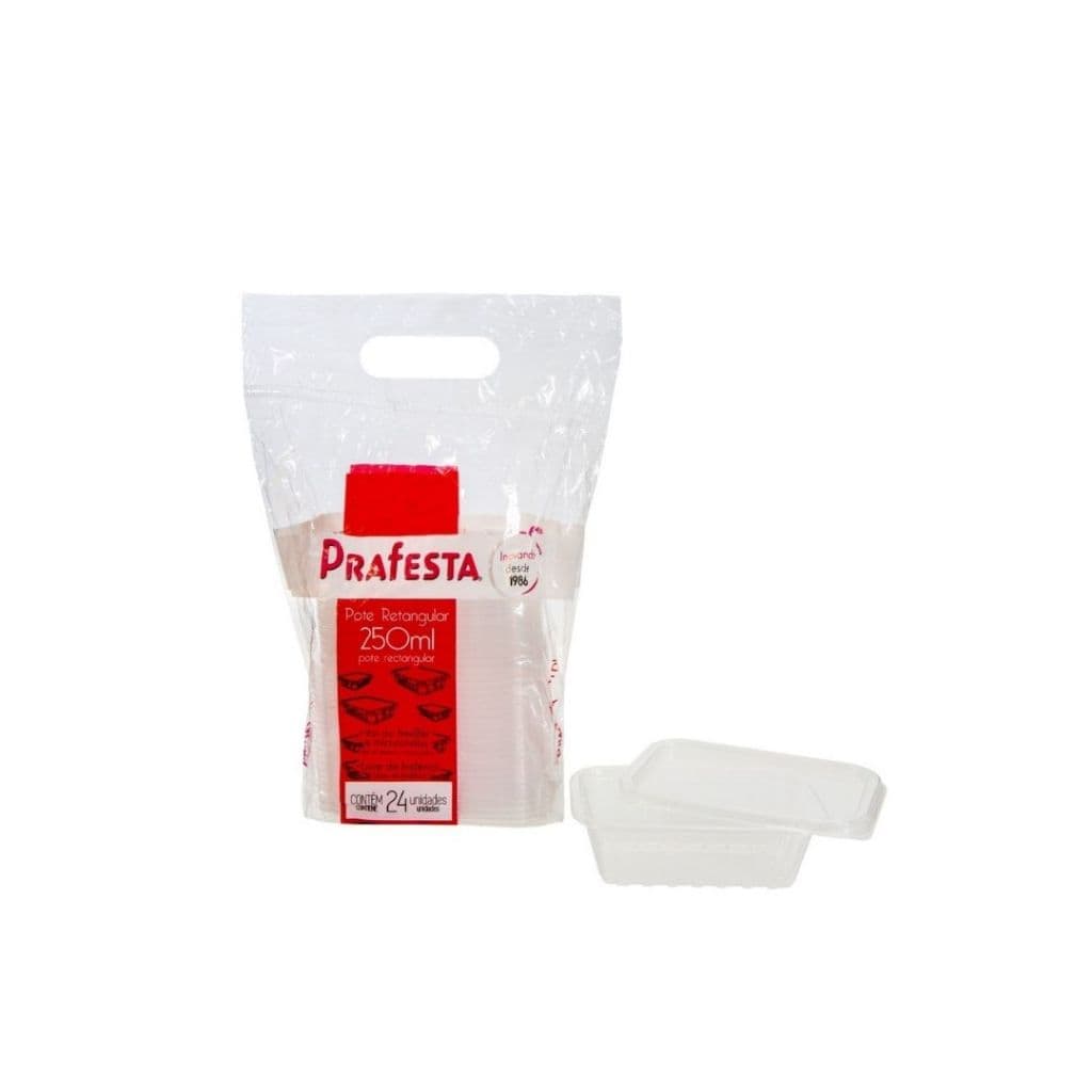 Kit Pote Retangular c/ Tampa 250ml C/3 Pcts 24 Un PraFesta Delivery